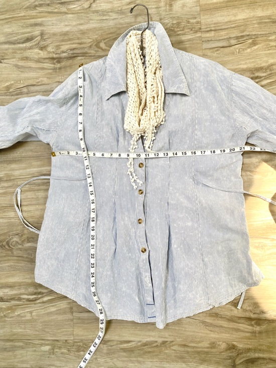 Free People Marten Oxford Stripe tie dye rustic vibe blouse w Tie-Back - Picture 14 of 14